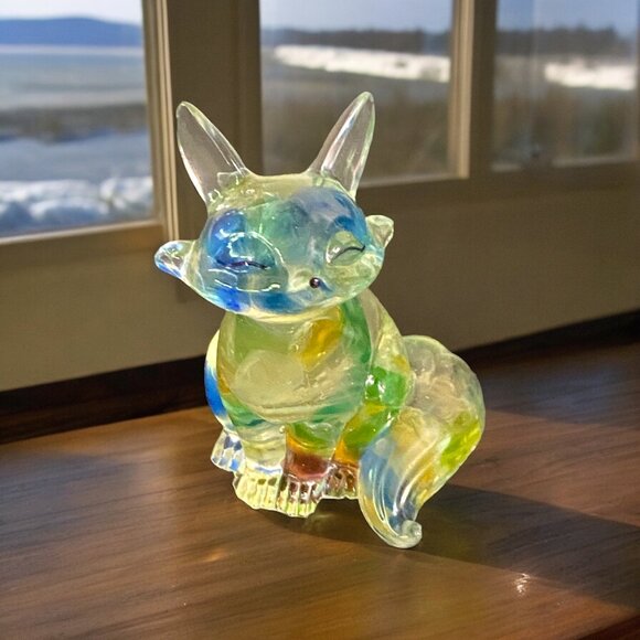 Handcrafted Rainbow Glass Resin Fox Figurine Art Sculpture - Picture 1 of 6